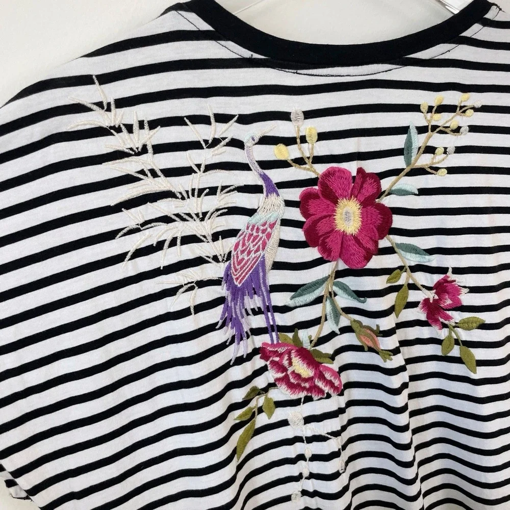Johnny Was Osaka Dress Floral Embroidery Stripe Black & White Small NWOT Midi - Picture 8 of 11